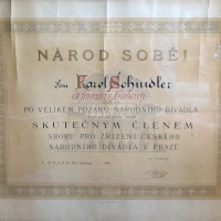 Karel Schindler členem sboru pro zřízení Národního divadla, 1881