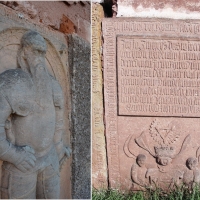 Ve Starých Bukách se dochovaly také náhrobníky prarodičů Jiřího Sadovského - Jiřího Stoše z Kounic a Anny z Cedlic (foto Stanislav Bauer a altenbuch-riesengebirge.de)